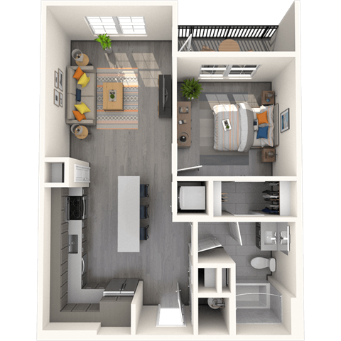 Floor plan for 1 bed, 1 bath, 678 sqft